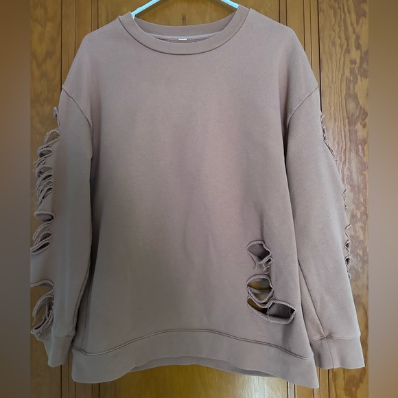 Alo Yoga Fade Long Sleeve Pullover Distressed Sweatshirt XS - Picture 2 of 3